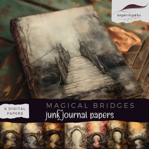 Dark Forest Junk Journal, Vintage Bridges Digital Journal Paper, Woodland Printable Ephemera, Fantasy Scrapbooking, Mystical Collage Page