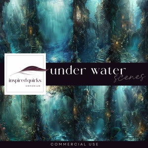 Underwater Digital Backdrop, Ocean Theme Background, Under Sea Overlay, Undersea Fantasy Illustrations, Mermaid Junk Journal, Sea Life Scene