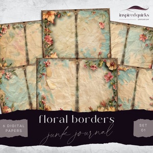 Flower Border Junk Journal Pages, Vintage Floral 6 Digital Journal Paper, Printable Ephemera, Paper Craft, Collage Sheet 11 x 8.5, Scrapbook
