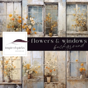 Rustic Vintage Windows Backgrounds, INSTANT DOWNLOAD, Grunge Papers, Vintage Old Painted House, Floral Junk Journal, Digital Backdrop, Photo