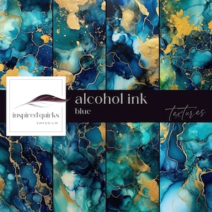 Blaue Alkohol Tinte Textur für Photoshop, Abstrakte Overlays, Digital Grunge Wall Papers, Aqua Gold Farbe Hintergrund, Junk Journal Seiten