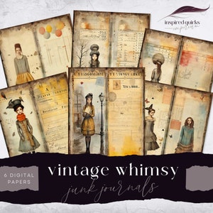 Vintage Winter Girl Papers, Tall And Skinny Junk Journal Printables, Digital Journal Pages, Whimsical Ephemera, Paper Craft, Collage Sheet