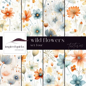 Texturas de verano de flores silvestres, páginas florales brillantes, descarga digital, diario basura de jardín, superposición botánica de primavera, papeles de scrapbooking de flores