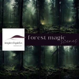 Tło z leśnymi światłami, Magiczne tło z wysokimi drzewami, Nakładka z zaczarowanym lasem, Ciemny papier do dziennika, Tekstury leśnych ścieżek, Strona ze śmieciami w dzienniku
