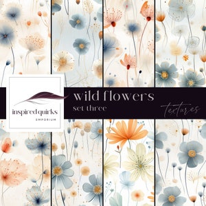 Textures de fleurs sauvages, Pages florales d'été pastel, téléchargement numérique, journal des broussailles du jardin, superposition botanique printanière, papiers de scrapbooking fleurs