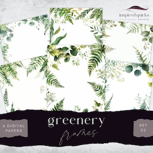 Greenery Border Pages Digital Paper, Forest Leaves Frame, Junk Journal, 6 Digital Collage Sheet, Paper Craft, Scrapbooking Garden Background