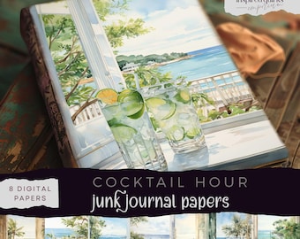 Summer Paradise Junk Journal, Cocktail Hour Digital Journal Paper, Vacation Printable Ephemera, Beach Views Scrapbooking, Collage Page