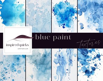 Paint Splatter Background, Blue Watercolor Washes, Painted Wall Textures, Scrapbook Papers, Digital Download, Junk Journal Pages