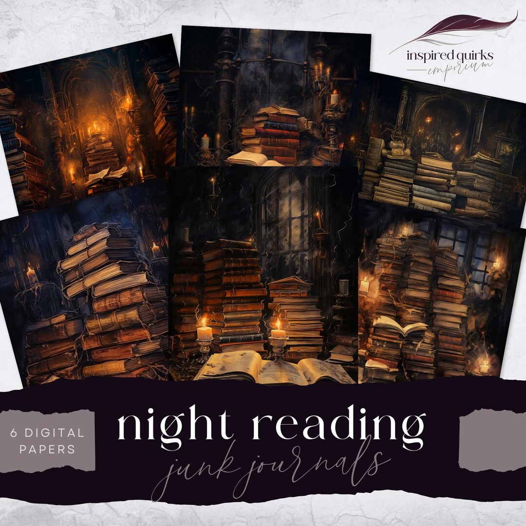 Book Stack Junk Journal, Reading Digital Paper, 6 Digital Journal Pages ...