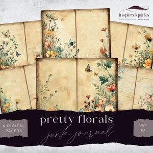 Spring Garden Junk Journal Pages, Vintage Floral 6 Digital Journal Paper, Printable Ephemera, Paper Craft, Collage Sheet 11 x 8.5, Scrapbook