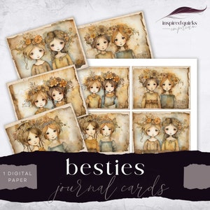 Paquet de cartes pour le journal indésirable Best Friends, éphémères animaux vintage, page numérique soeur, éphémères imprimables, créations en papier, feuille de collage 8,5 x 11