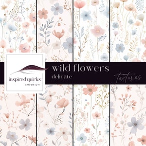 Fijne texturen wilde bloemen, bloemenpagina, digitale download, tuinafvaldagboek, lente botanische overlay, pastelbloem scrapbookingpapier