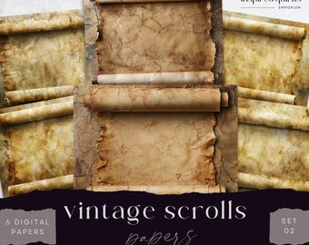 Página de pergaminos de mapas del tesoro vintage, 6 hojas de papel para diario digital, efímeras imprimibles, manualidades de papel, fondos para scrapbooking, fondo desgastado para diario