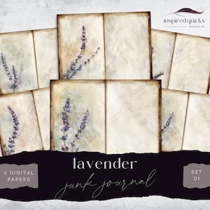 Lavender Junk Journal Pages, Vintage Purple Flowers 6 Digital Journal Paper, Printable Ephemera, Paper Craft, Collage Sheet 11 x 8.5