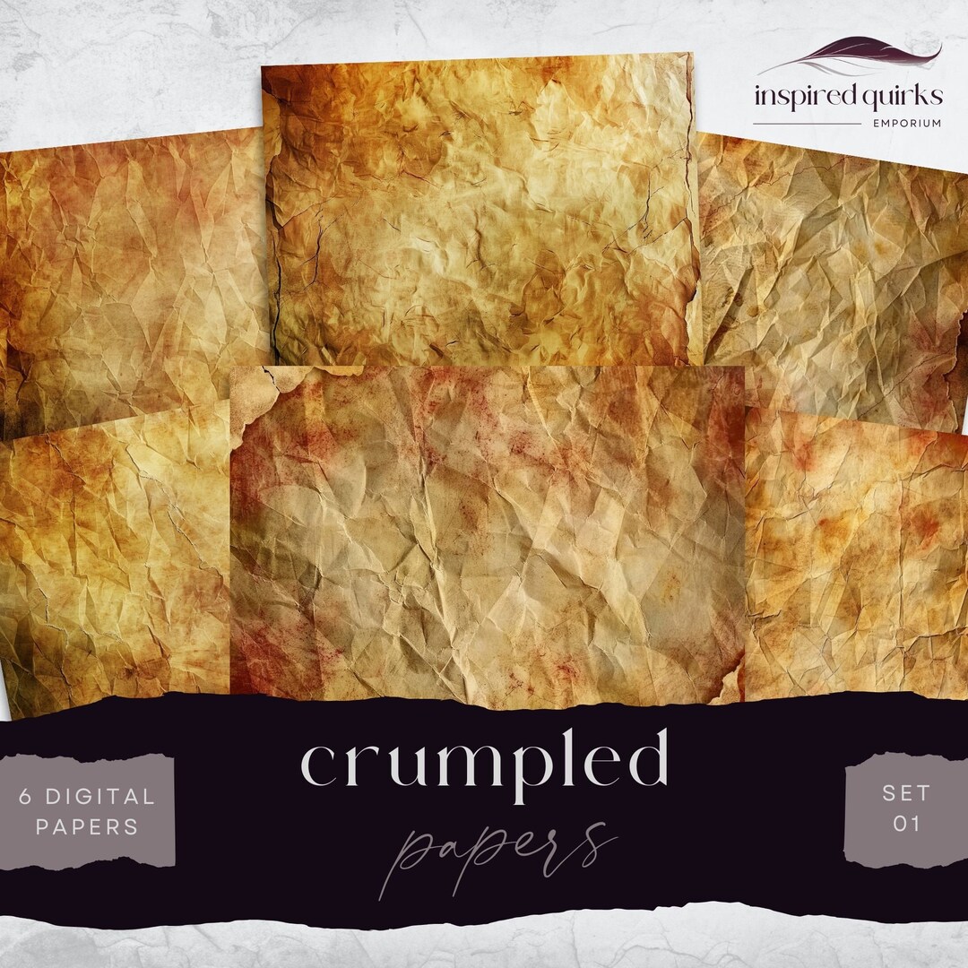 Vintage Crumpled Pages, Worn Plain 6 Digital Journal Paper, Printable ...