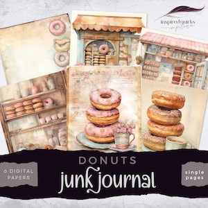 Donut Shop Junk Journal, Vintage Cafe Shelves Papers, DIGTIAL DOWNLOAD, Sweets Scrapbooking Paper, Food Lovers Pages, Baking Journaling