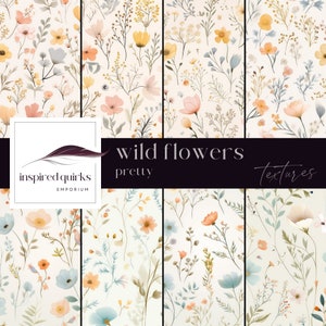 Jolies textures de fleurs sauvages, pages florales lumineuses, téléchargement numérique, journal des broussailles du jardin, superposition botanique printanière, papiers de scrapbooking fleurs