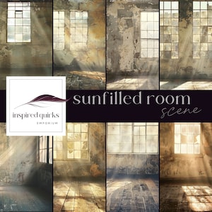 Fondo de estudio Sunny Grunge, fondo digital de pared antigua, superposición urbana, textura de Photoshop, ilustración de habitación abandonada, diario basura JPG