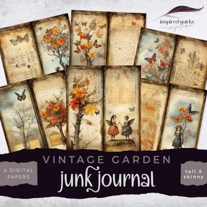 Quirky Girl Junk Journal, Tall And Skinny Digital Papers, Whimsical Journal Pages, Peculiar Ephemera, Paper Craft, Scrapbook Collage Sheet