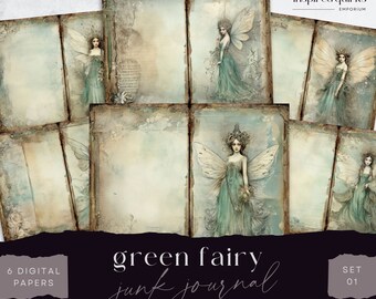 Vintage Fairy Junk Journal, Forest Fairies, 6 Digital Journal Pages, Printable Ephemera Paper Craft, Collage Sheet 11 x 8.5, Scrapbooking