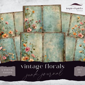 Vintage Flower Junk Journal, Floral 6 Digital Journal Paper, Printable Ephemera, Paper Craft, Collage Sheet 11 x 8.5, Scrapbook Wildflower