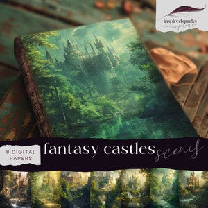 Prinzessinnenschloß digitaler Hintergrund, verzauberter Märchen-Hintergrund, mystische Szene, Fantasy-Wälder, magischer Garten, Junk-Journalpapiere