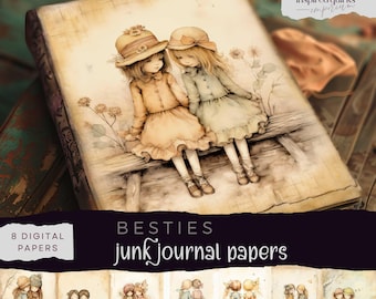 Country Girl Junk Journal, Besties Digital Journal Paper, Best Friends Printable Ephemera, Vintage Pretty Sisters Scrapbooking, Collage Page
