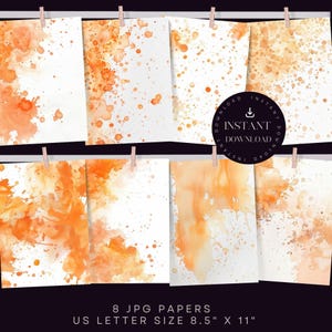 Fond avec éclaboussures de peinture, lavis aquarelle orange, textures de murs peints, papiers de scrapbooking, téléchargement numérique, pages de journal indésirable image 2