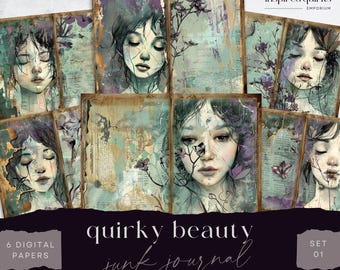 Strony dziennika „Whimsical Girls Junk”, „Whimsical Ephemera”, „Whimsical Junk Journal Papers”, „Whimsical Digital Papers”, „6 cyfrowych papierów dziennika”