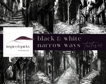 Black and White Alley Backdrops, Monochrome Textures, Digital Download, Photoshop Papers, Dark Street Background, Dark Building Junk Journal