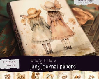 Country Girl Junk Journal, Besties Digital Journal Paper, Best Friends Printable Ephemera, Vintage Pretty Girls Scrapbooking, Collage Pages