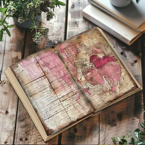 Vintage Love Letters Junk Journal, Hearts 6 Digital Journal Paper, Printable Ephemera, Paper Craft, Collage Sheet 11 x 8.5, Scrapbook Pages image 4