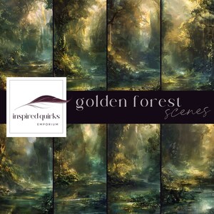 Golden Forest Backdrop, Enchanted Background, Magical Woodland Overlay, River Journal Paper, Forest Stream Texture, Junk Journal Page