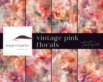 Vintage rosa Blume digitale Papiere, rosa Blumenseiten, digitaler Download, Garten Junk Journal, Frühling botanische Texturen, Blumen Scrapbooking