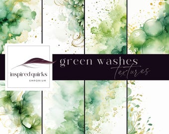 Green Watercolor Washes Textures, Emerald Wash Pastel Background, Pastel Scrapbook Papers, Digital Download, Botanical Junk Journal Pages