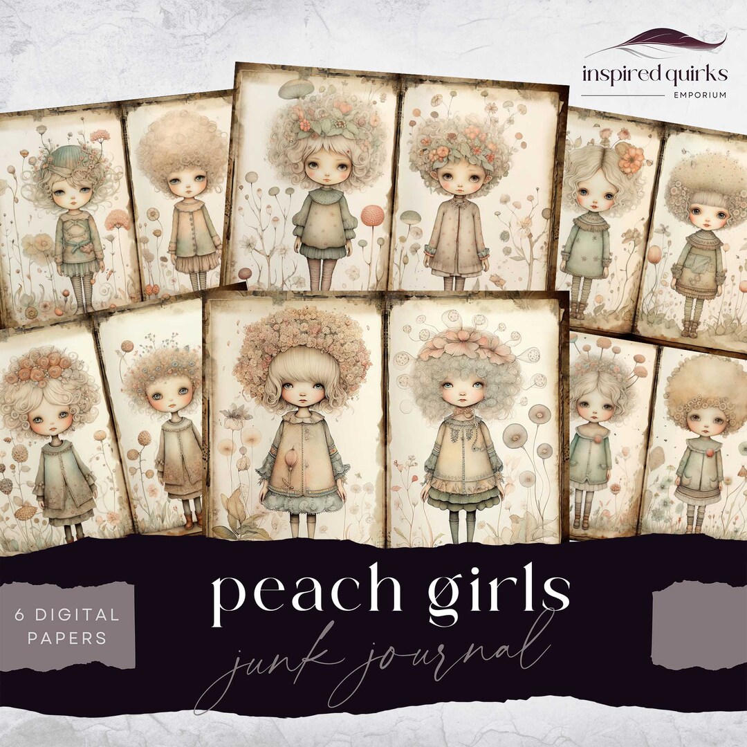 Whimsical Doll Junk Journal Pages, Botanical Girl, 6 Digital Journal ...
