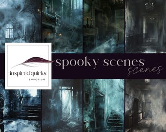 Gruselige Haus Kulissen, Haus Hintergrund, Halloween Geist Junk Journal Seiten, Gruselige Scrapbooking Szene, Verwunschene Mystische Dunkle Papiere