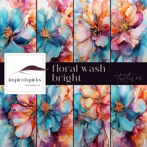 Floral Ink Texture for Photoshop, Tropical Overlays, Bright Digital Wall Papers, Bright Paint Flower Background, Garden Junk Journal Pages