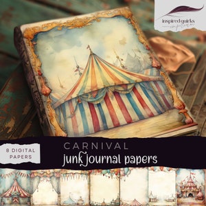 Circus ongewenste dagboekpagina's, vintage carnaval digitaal dagboekpapier, big top afdrukbare ephemera, rustieke papieren scrapbooking, collagepagina