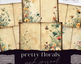 Spring Garden Junk Journal Pages, Vintage Floral 6 Digital Journal Paper, Printable Ephemera, Paper Craft, Collage Sheet 11 x 8.5, Scrapbook