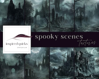 Spooky Backdrop, Dark Castle Scene Background, Illustrative Midnight Overlay, Halloween Junk Journal, Dark Scene Scrapbook, Full Moon Pages