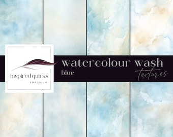 Blue Watercolor Washes Textures, Sky Background for commercial use, Pastel JPG Scrapbook Papers, Digital Download, Junk Journal Pages