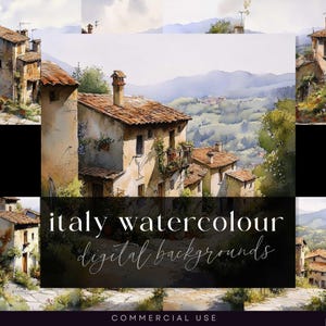Sfondo acquerello di un villaggio italiano, sfondo di una campagna italiana, scena di una città di campagna, illustrazione di viaggio, pagine di paesaggi mediterranei