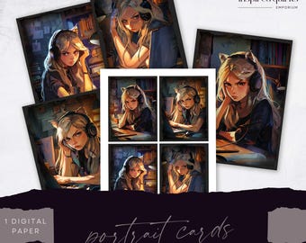 Geeky Gamer Girl Junk Journal Card Pack, Computer Cosplay Ephemera, Teenage Nerd Download, Printable Paper Craft, Collage Sheet 8.5 x 11