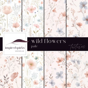 Textures de fleurs sauvages pâles, pages florales lumineuses, téléchargement numérique, journal des déchets du jardin, superposition botanique printanière, papiers de scrapbooking fleurs