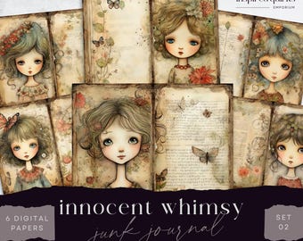 Whimsical Girls Junk Journal Pages, Quirky Vintage Dolls, 6 Digital Journal Pages, Printable Ephemera, Paper Craft, Collage Sheet 11 x 8.5