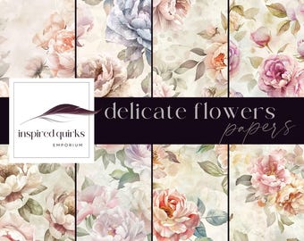 Carte digitali con rose vintage, pagine floreali pastello, download digitale, diario di giardinaggio, sovrapposizione botanica primaverile, scrapbooking floreale