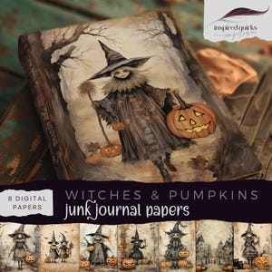 Vintage Witches Junk Journal, Pumpkins Digital Paper, Victorian Halloween Junk Journal Printable Pages, Spooky Parade Scrapbooking, Collage