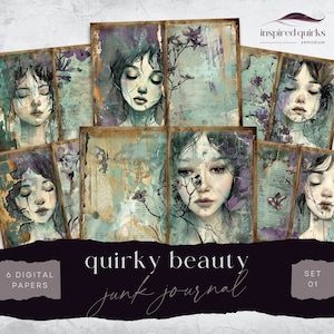 Whimsical Girls Junk Journal Pages, Whimsical Ephemera, Whimsical Junk Journal Papers, Whimsical Digital Papers, 6 Digital Journal Paper