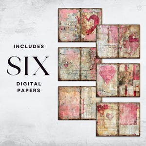 Vintage Love Letters Junk Journal, Hearts 6 Digital Journal Paper, Printable Ephemera, Paper Craft, Collage Sheet 11 x 8.5, Scrapbook Pages image 2